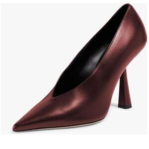 miss left Burgundy V-Cut Closed Pointed Toe Pumps Slip On High Heel Elegant Shoe